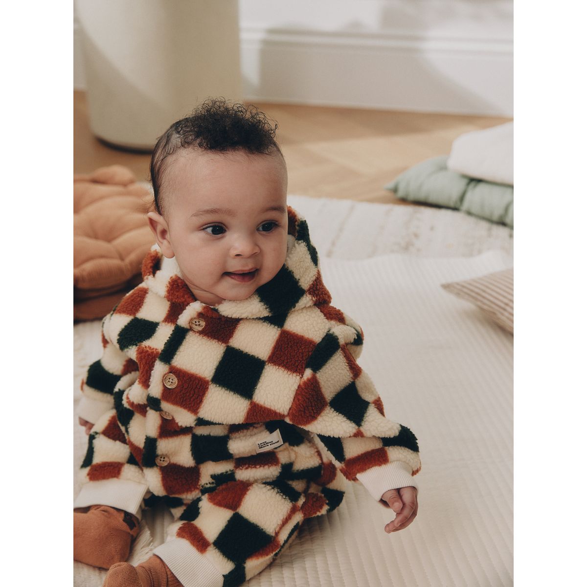 Combinaison bébé capuche peau lainée damier, NEXT