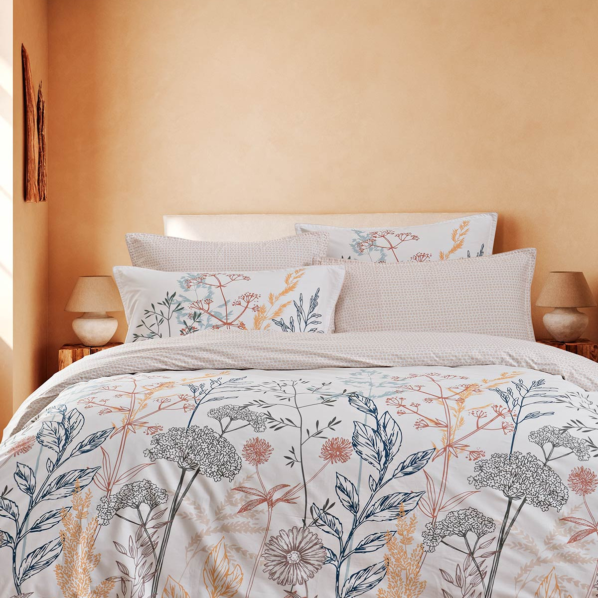 Lot de 2 taies d'oreillers en percale de coton finition passepoil MARGUERITE sable, SENSEI MAISON