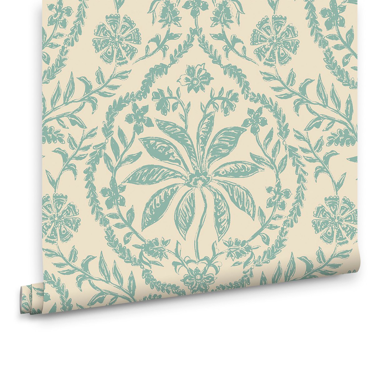 Papier peint fleurs en treillis bleu, JOULES