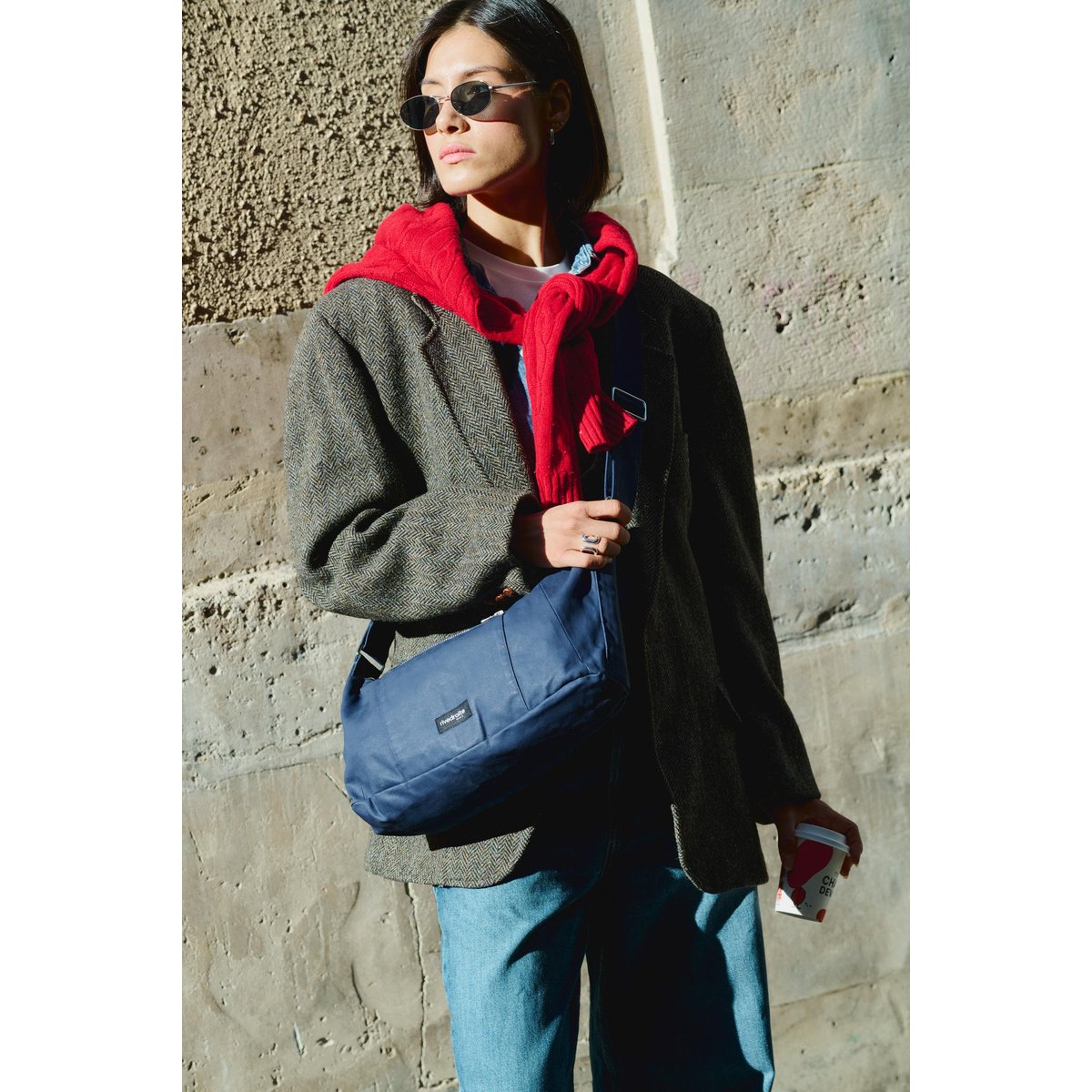 Sac crossbody en coton enduit MINI CHARLOT bleu enduit, RIVEDROITE
