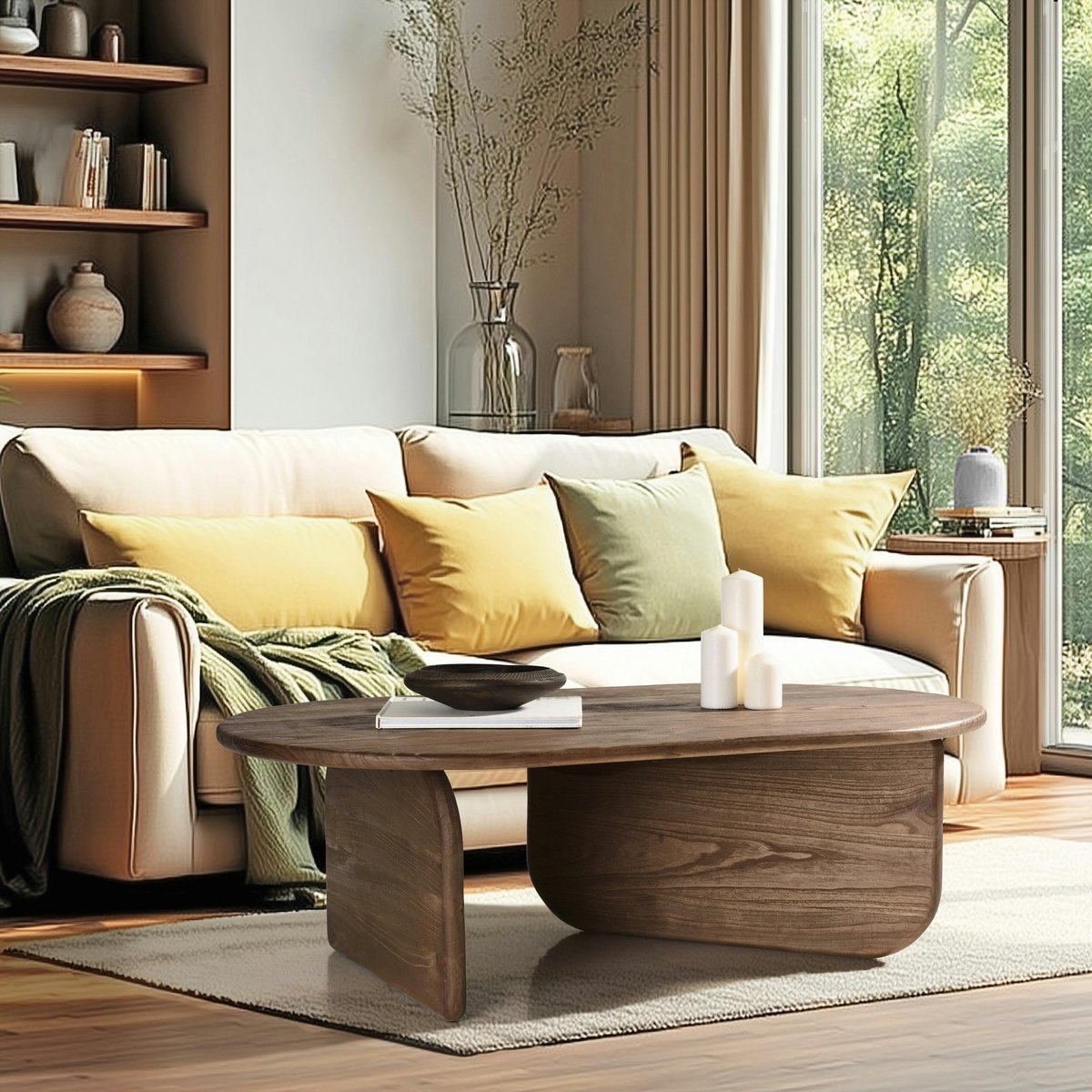 Table basse 140cm forme organique en bois de mindi ARCUS bois naturel, PIER IMPORT