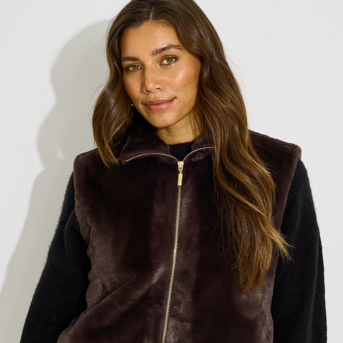 Veste gilet imitation fourrure marron, GRAIN DE MALICE