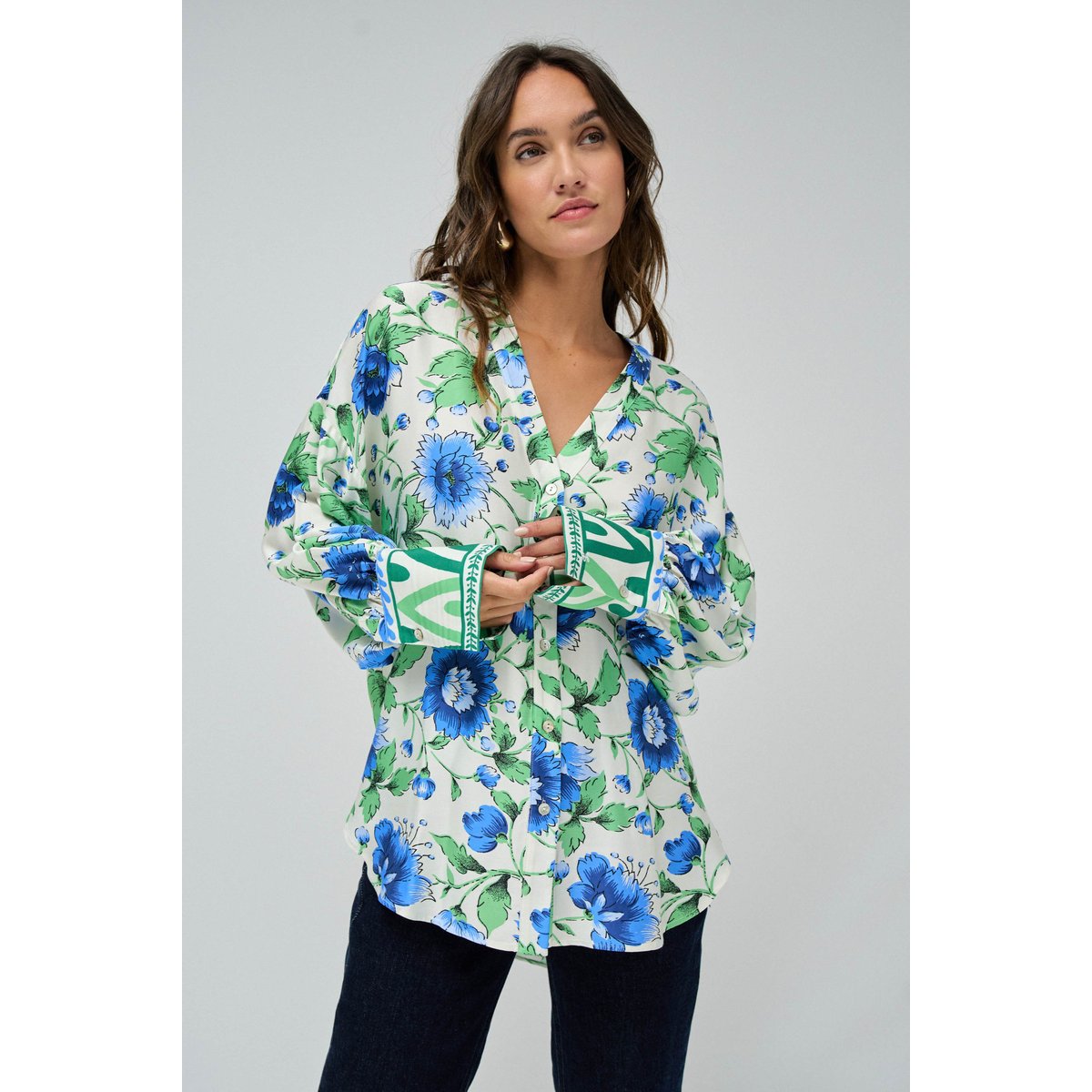 CHEMISE OVERSIZE À MOTIF COLORÉ vert clair, SALSA JEANS