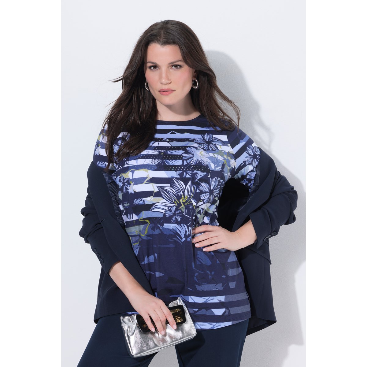 T-shirt en coton Pima marine foncé, ULLA POPKEN
