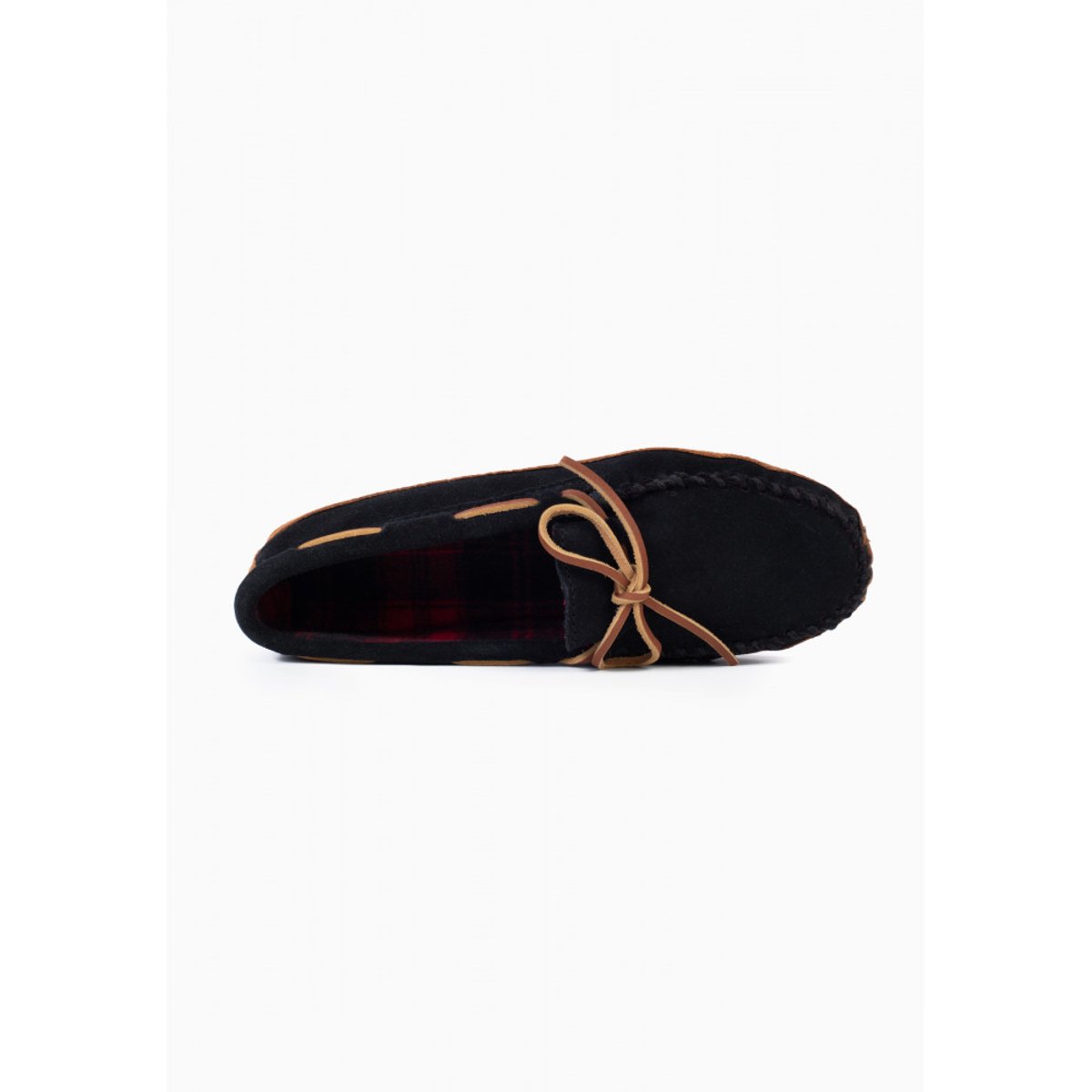 Moccassins en cuir suede 2 BOTTOM FLEECE noir, MINNETONKA