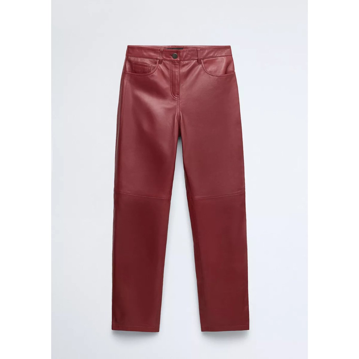Pantalon droit en cuir lie de vin, MANGO