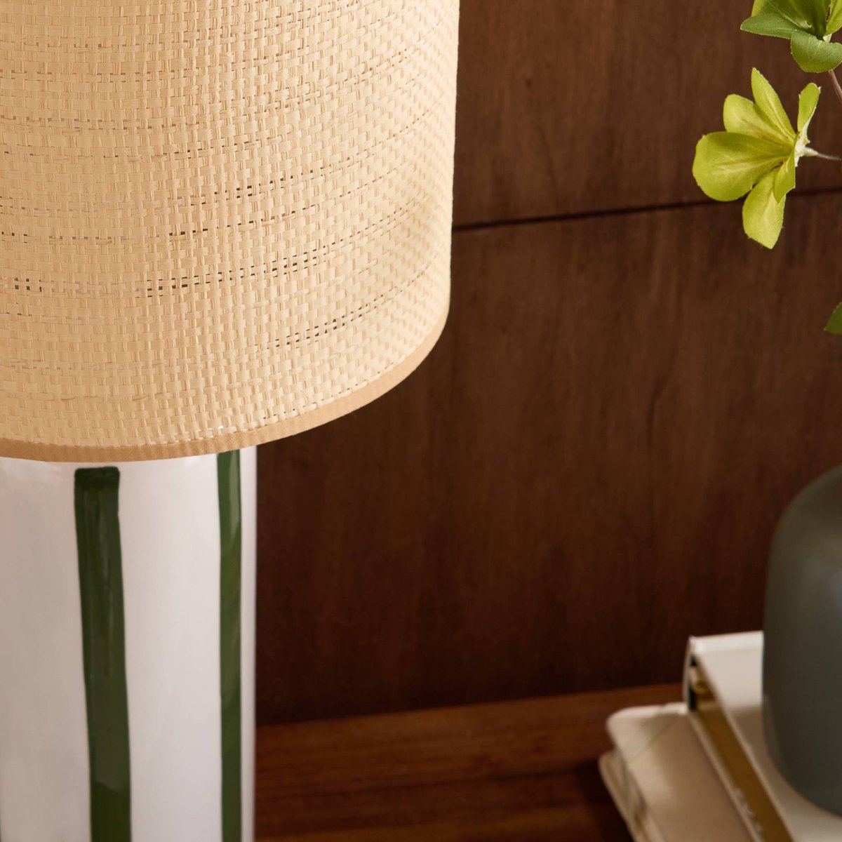 Lampe de table intérieur céramique abat-jour effet rotin H 44cm AURORE moutarde, SWEEEK