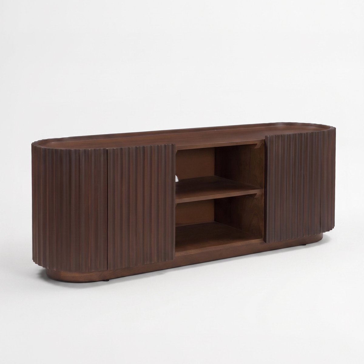 Meuble TV en bois de manguier finition noyer, 2 portes et 1 niche - LIO marron foncé, MAISON PAVANE