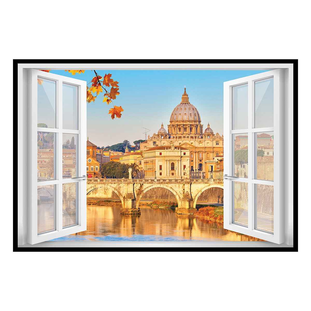 Affiche encadrée fenêtre Rome Vatican affiche + cadre en métal - noir, HEXOA