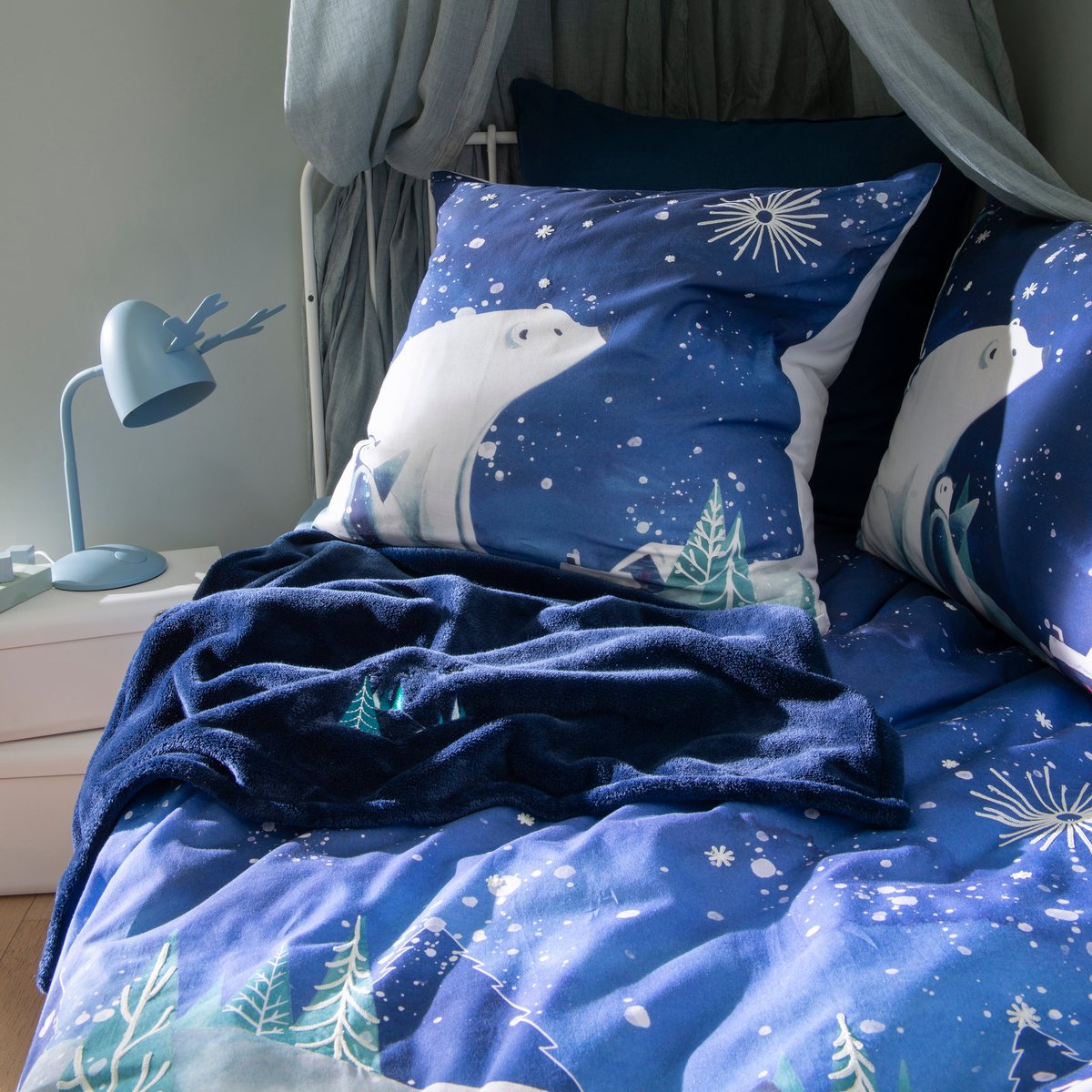 Housse de couette coton STELLAIRE imprimé, CARRE BLANC