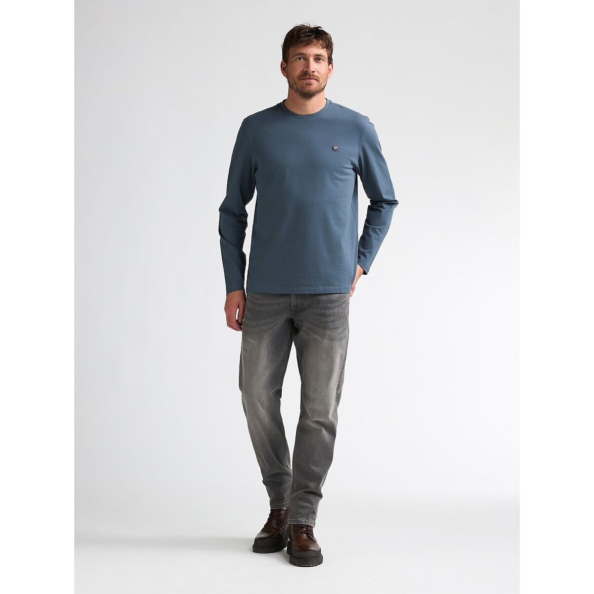 T-shirt col rond manches longues bleu orage, PETROL INDUSTRIES