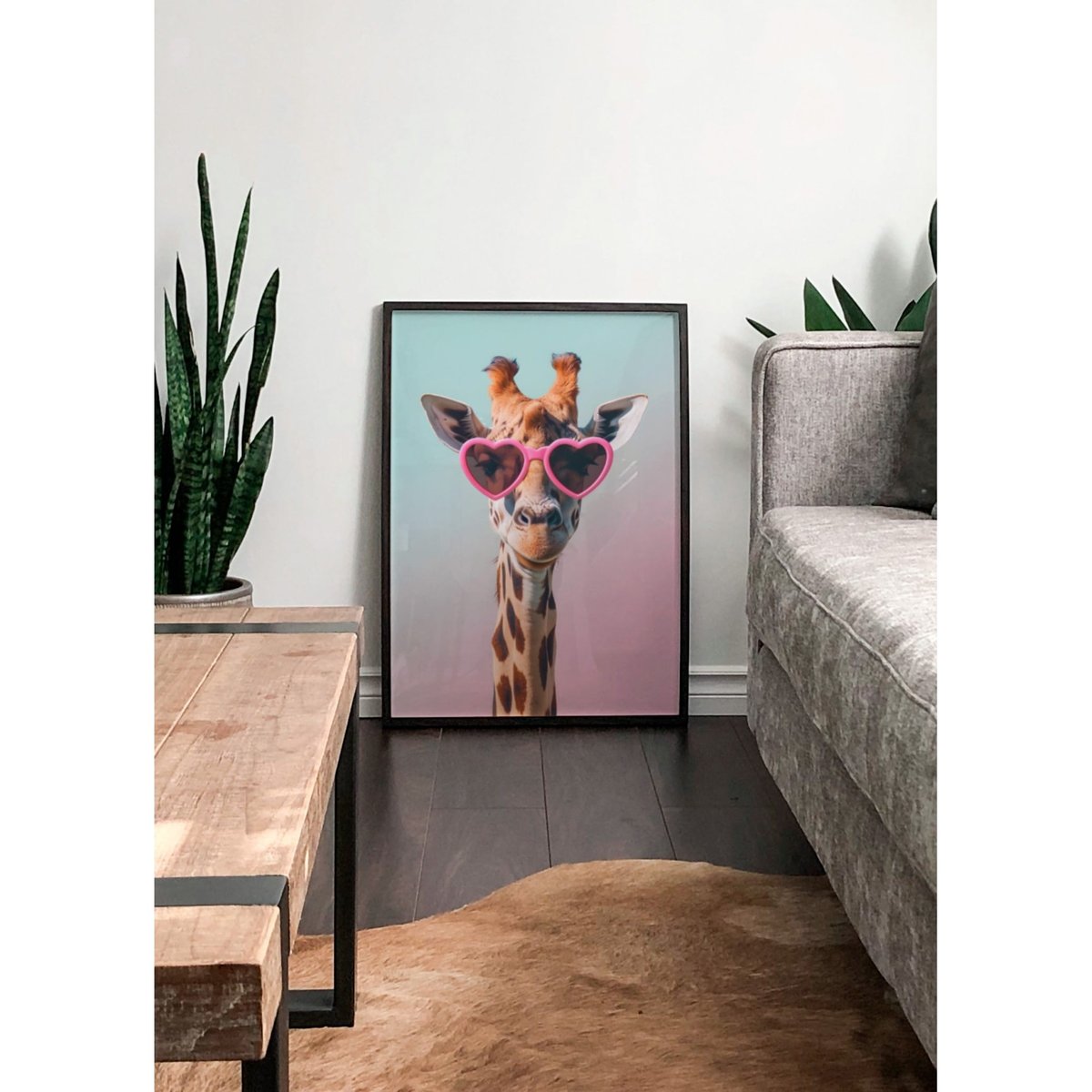 Affiche La girafe aux lunettes coeur blanc, L'AFFICHERIE