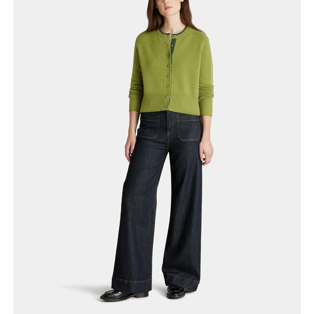 Cardigan droit court dali en laine vert gazon, GALERIES LAFAYETTE