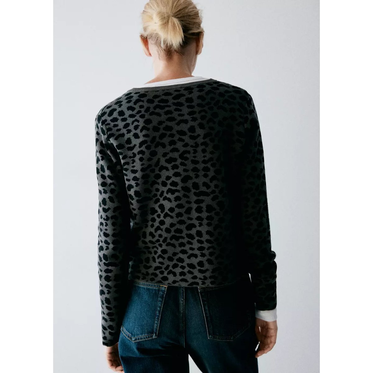 Cardigan imprimé animal boutons gris anthracite, MANGO