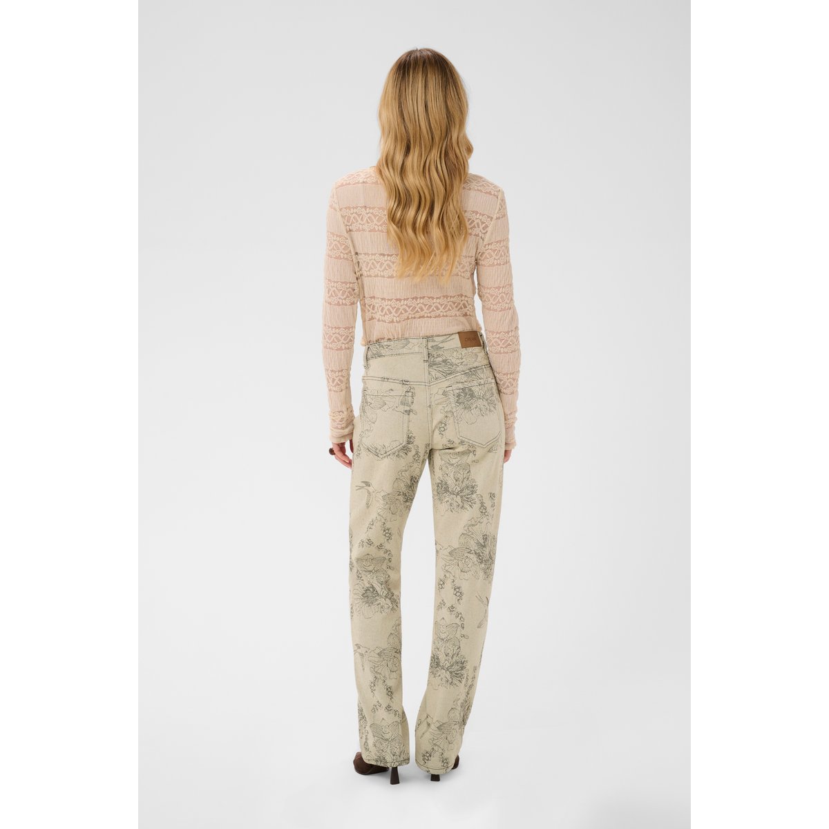 Jeans beige ecru flower jacquard, CREAM