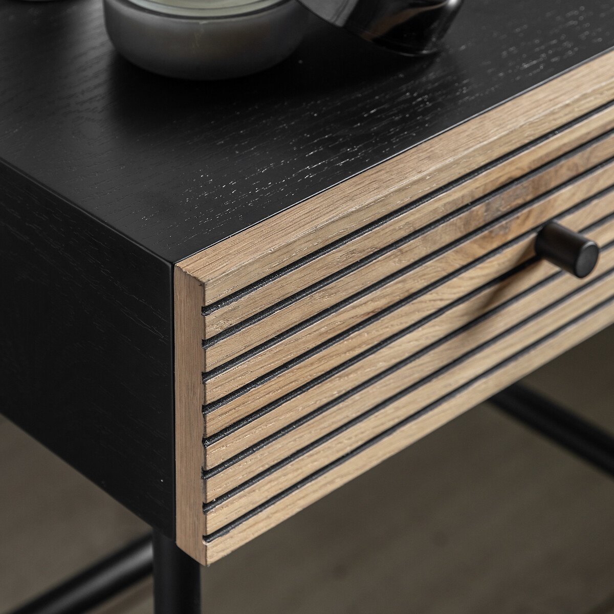 Hopewell 1 Drawer Oak Slatted Bedside natural/black, SO'HOME