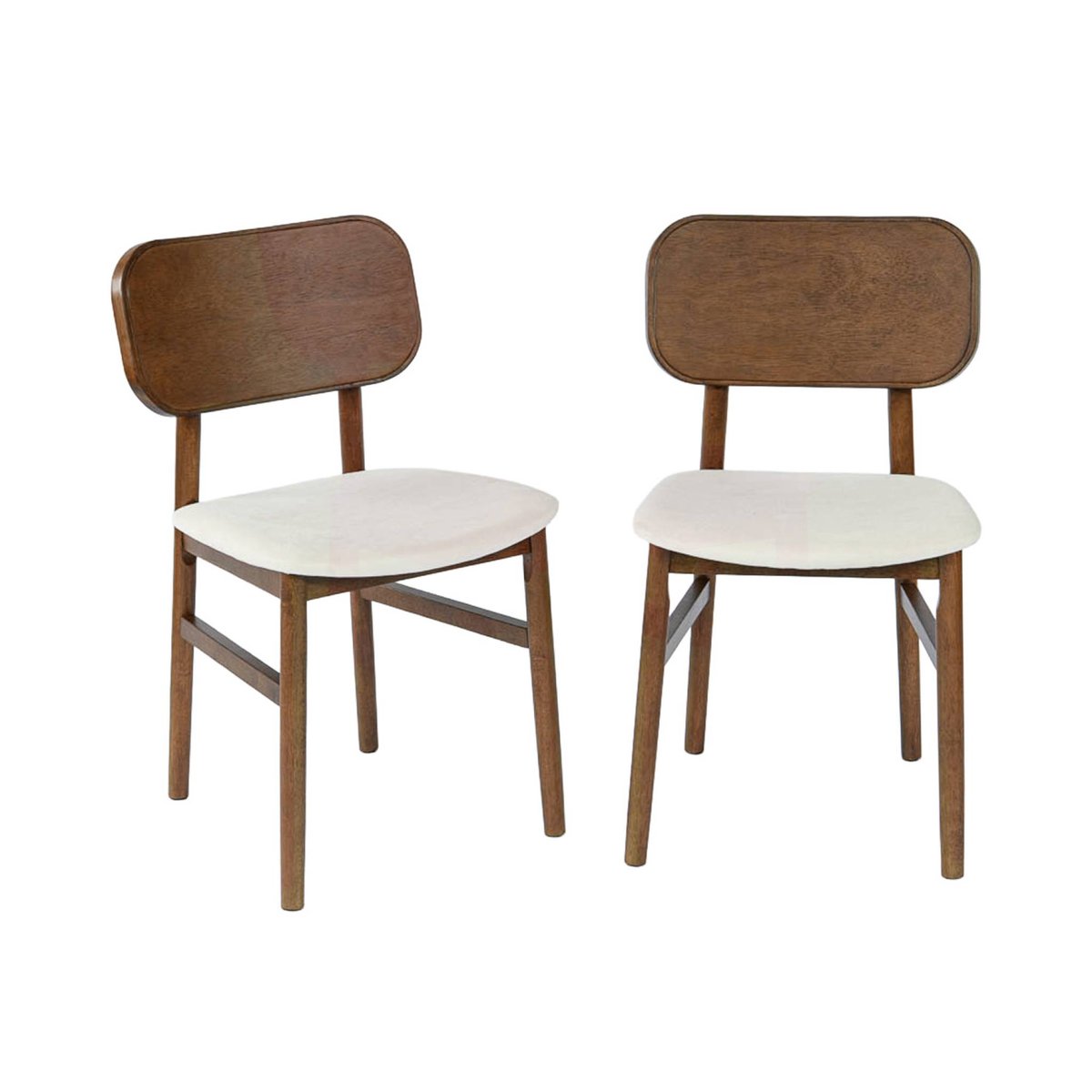 Chaise vintage bois d'hévéa et tissu (lot de 2) OLYMPIE noyer, SWEEEK