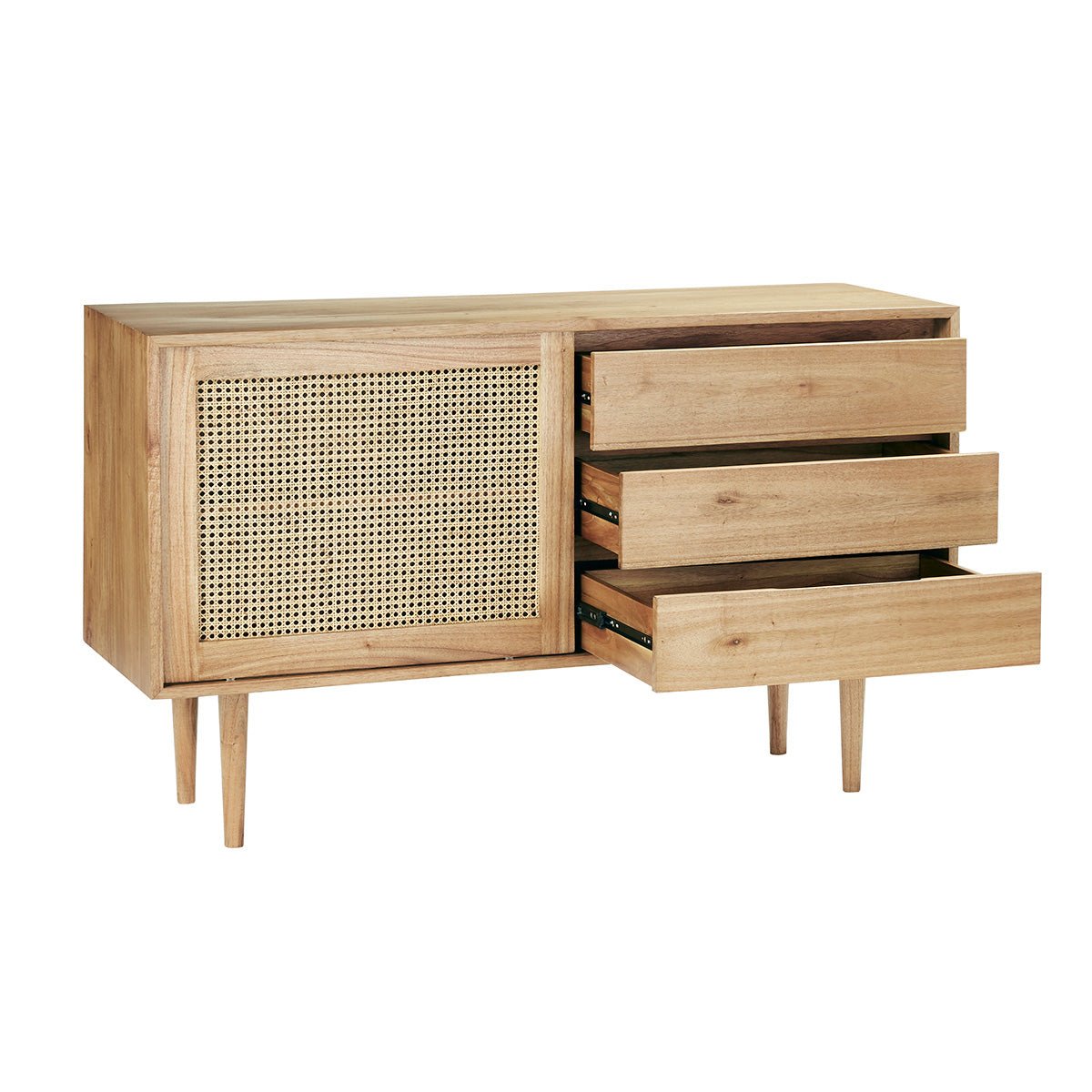 Buffet en bois massif et cannage 135 cm HANA naturel, BERAH GETAH