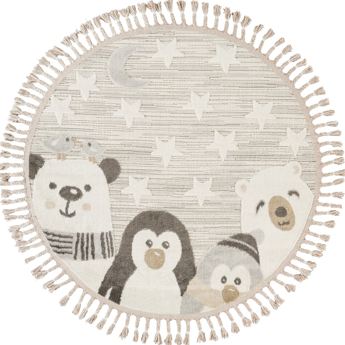 Tapis enfant rond doux motif animaux polaires ZOOLIA ours blanc, THE DECO FACTORY