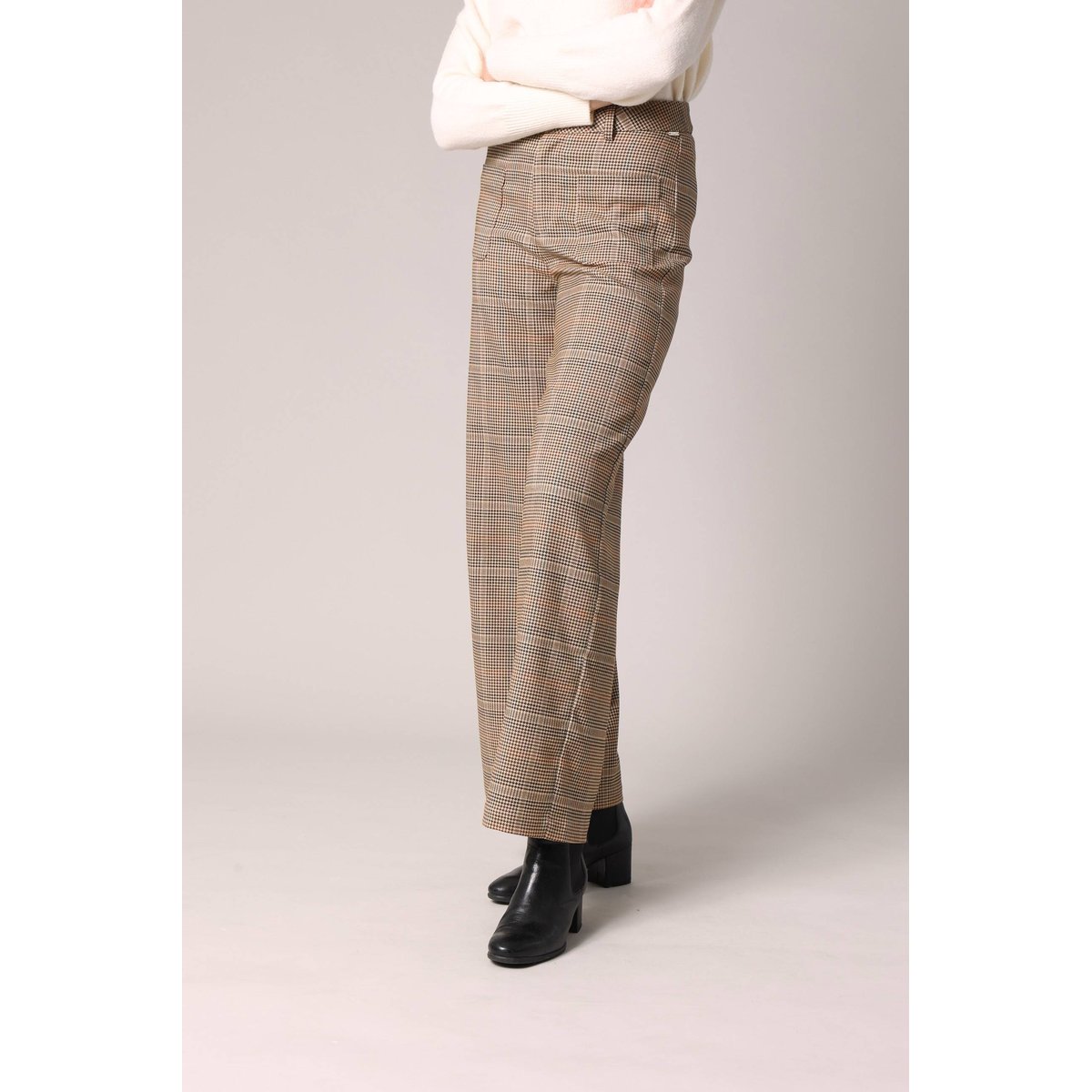 Pantalon à carreaux à jambes larges, style chic et confortable LYSIADE camel, DEELUXE