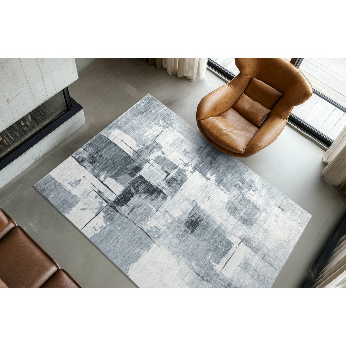 Tapis rectangulaire à poil court gris clair chiné effet béton, ARTE ESPINA