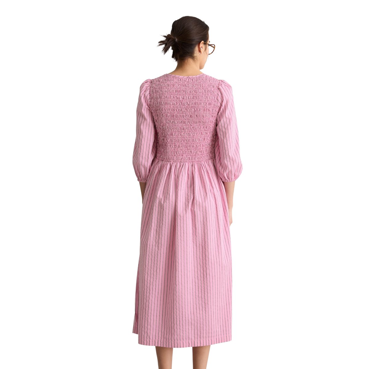 Robe à rayures avec partie supérieure smockée rose, MARC O’POLO DENIM