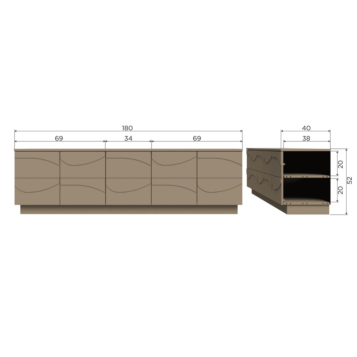 Meuble TV 5 portes en bois L180cm- TEO marron, WOOOD
