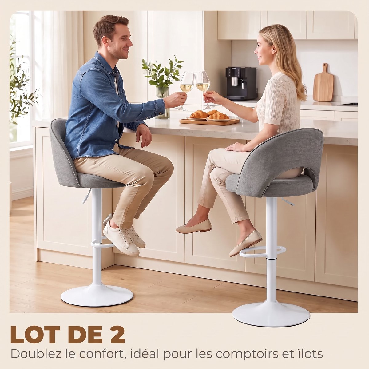 Tabouret de bar Chenille (100 % polyester) gris, noir, HOMCOM