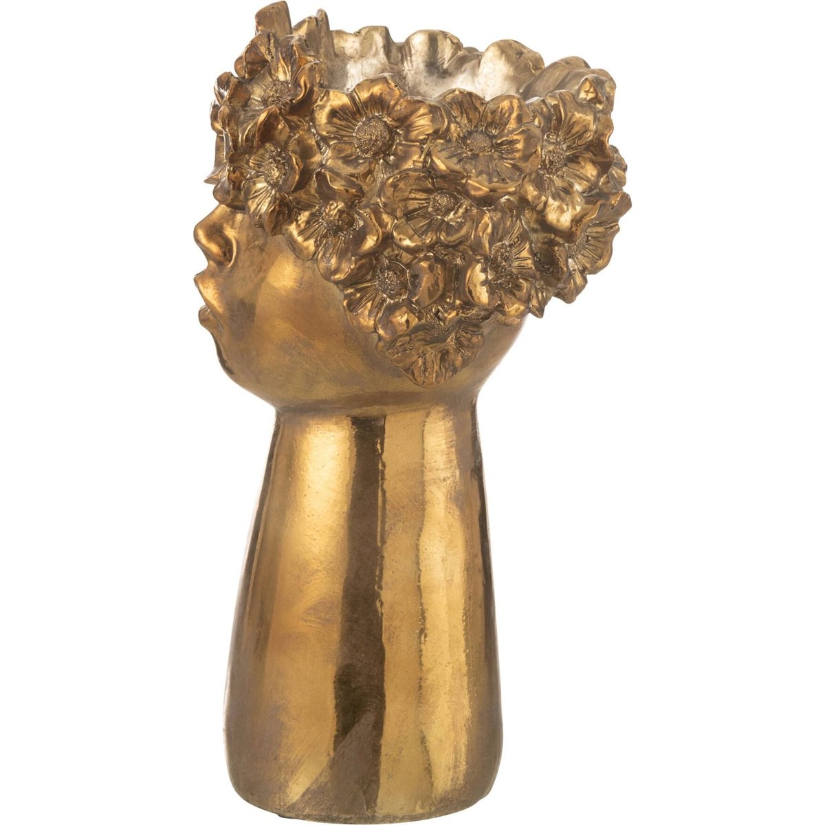 Cache-pot visage à fleurs sculptées doré, RECOLLECTION