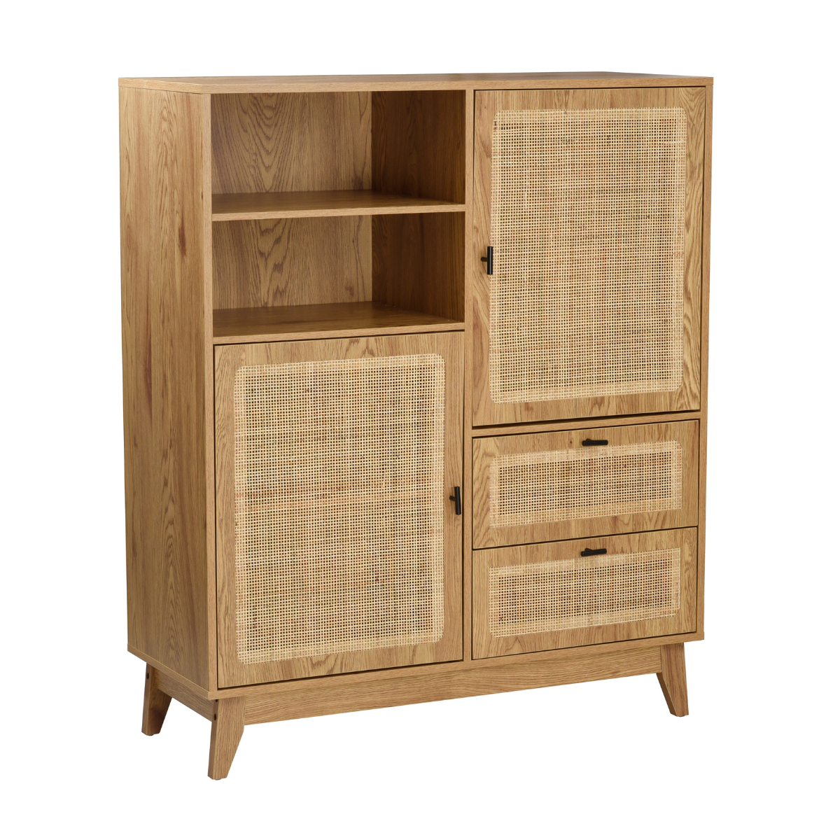 Buffet haut 2 portes 2 tiroirs rotin - ALIA bois clair, CALICOSY
