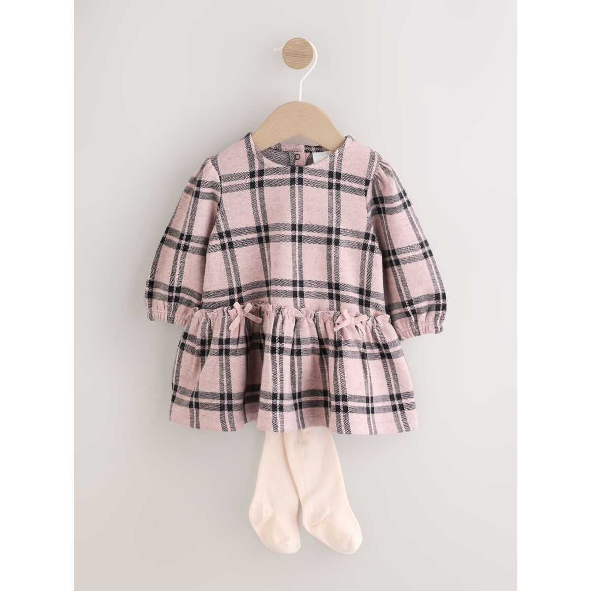 Robe manches longues et collants bébé rose à carreaux, NEXT