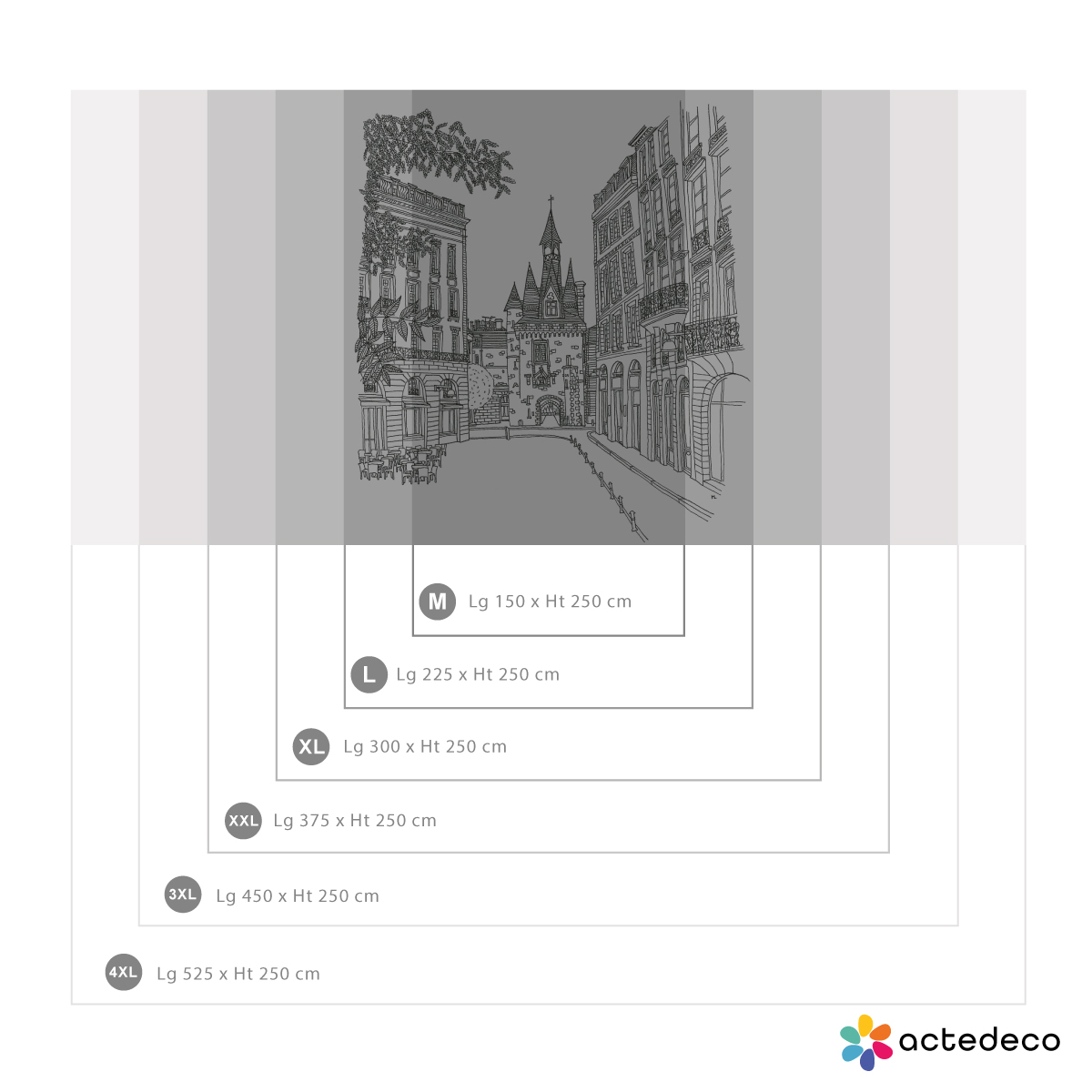 Papier peint panoramique Bordeaux Porte Cailhaut,  225 x 250cm gris, ACTE DECO