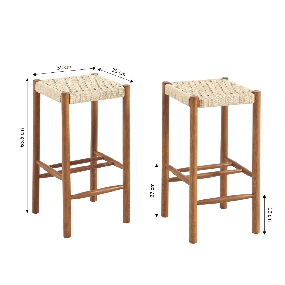 Lot de 2 tabourets en chêne ELLIO noyer, SORELH