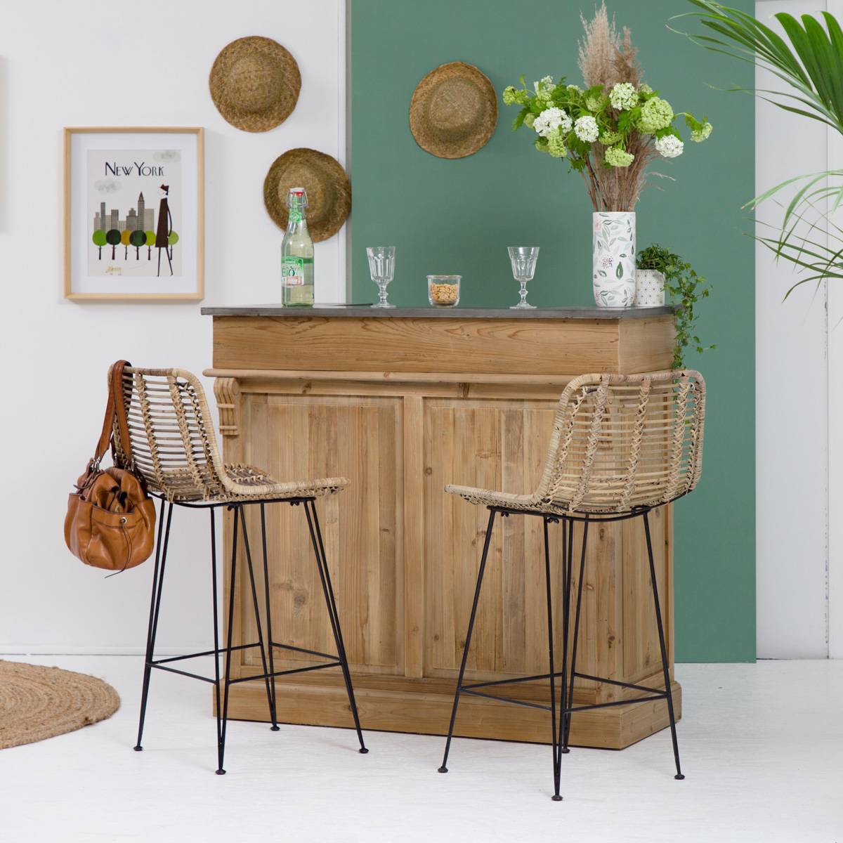 Meuble bar en bois recyclé 120cm  GARANCE bois clair, MADE IN MEUBLES 