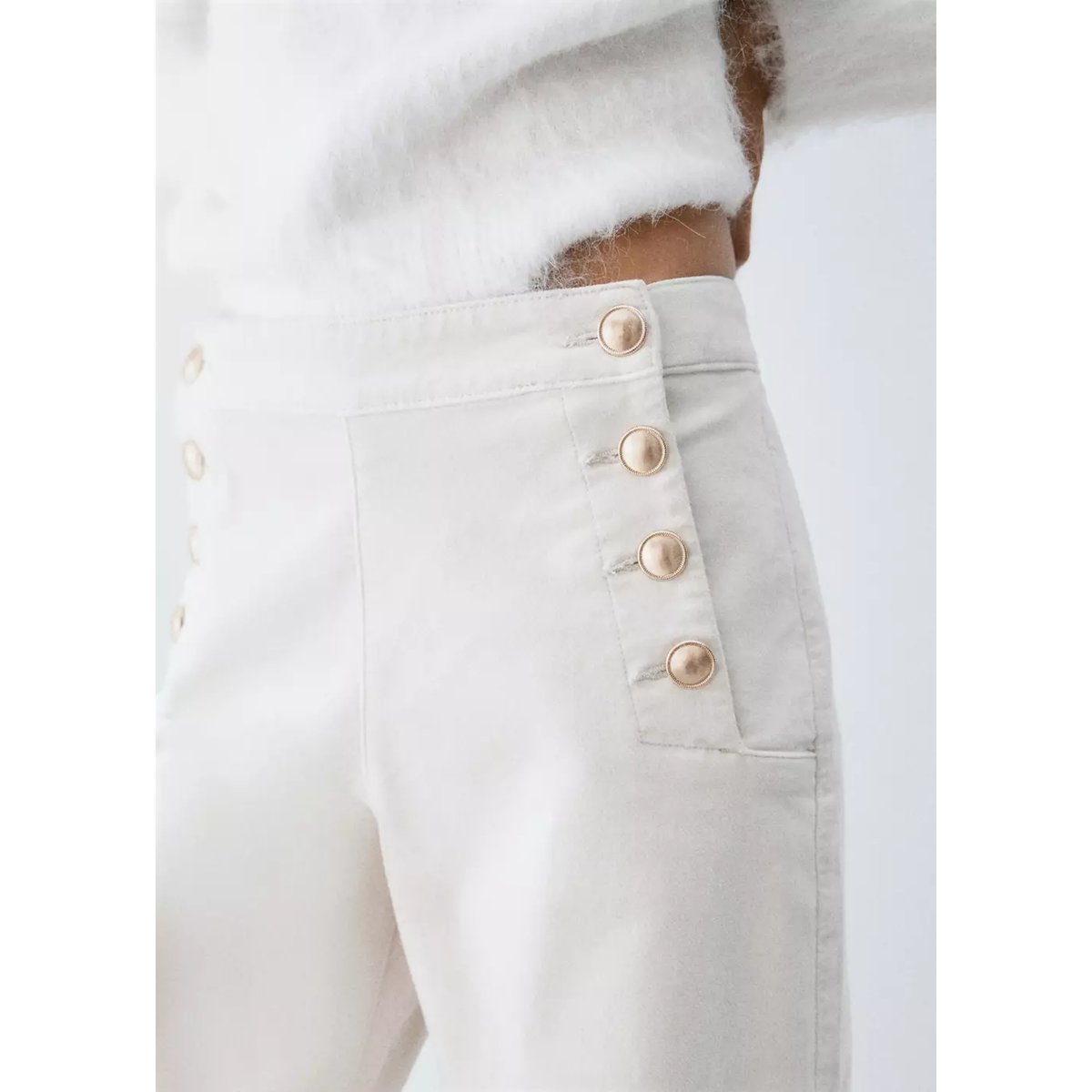 Pantalon en velours à boutons écru, MANGO