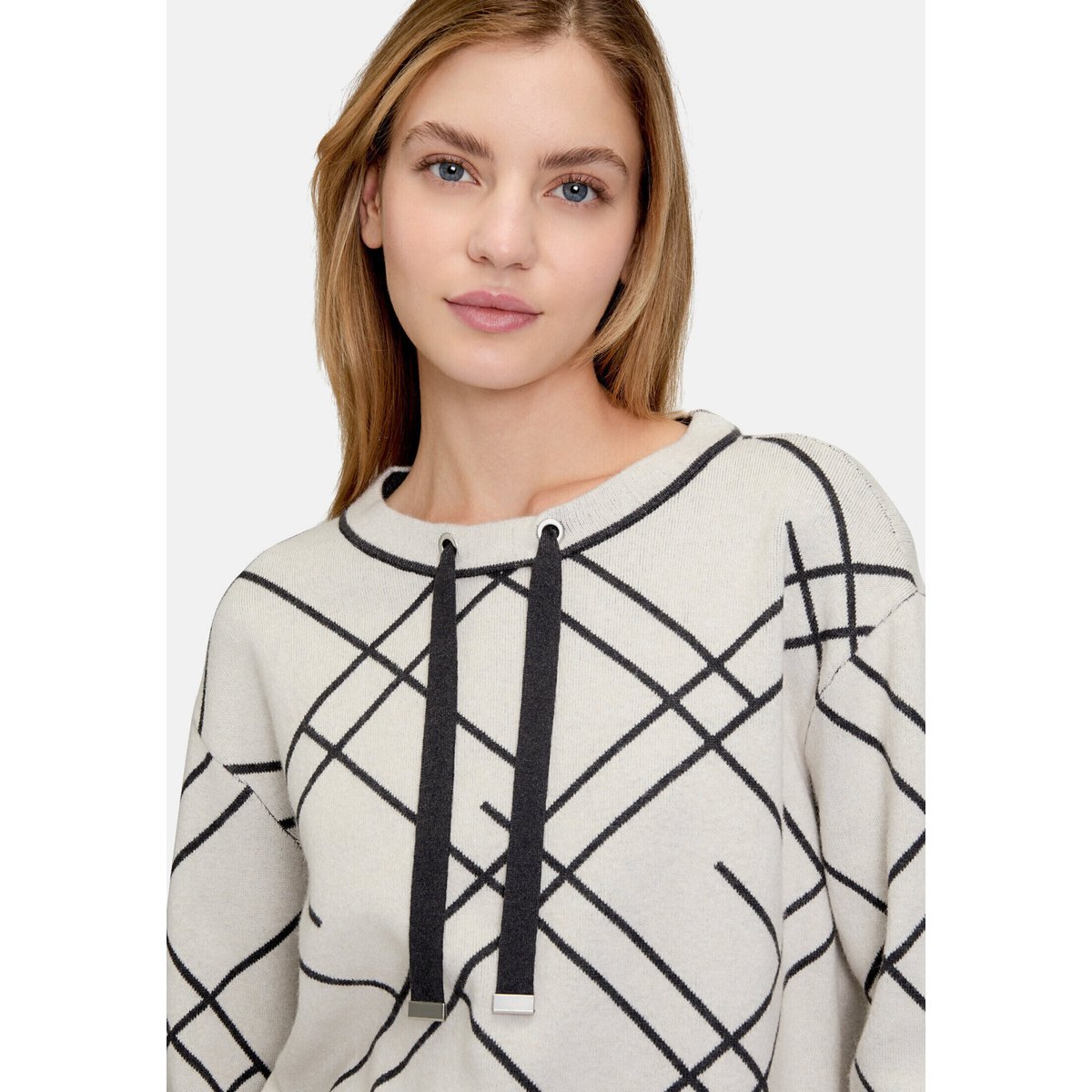 Pull-over en maille à motif jacquard patch beige/grey, BETTY BARCLAY