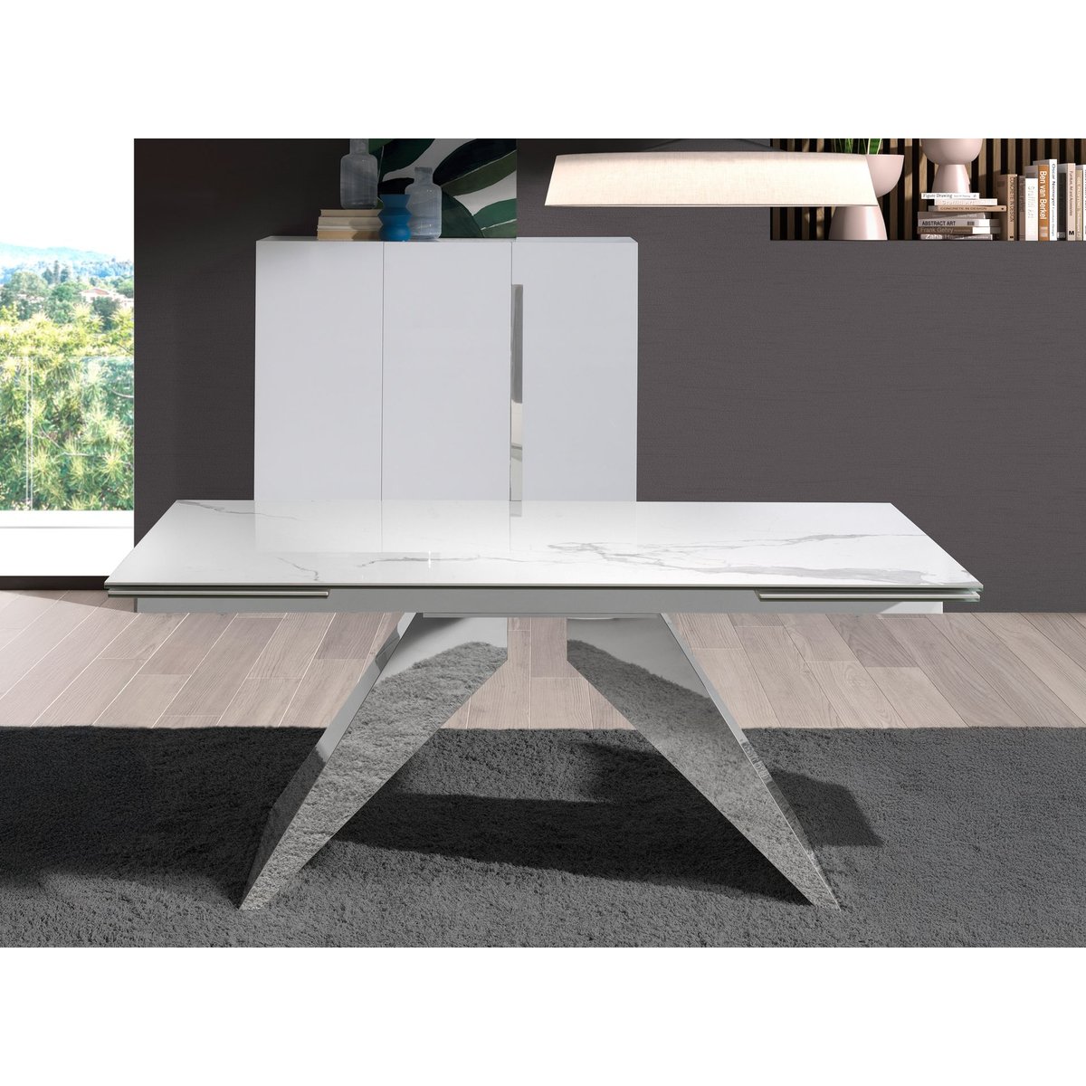 Table à manger rectangulaire marbre porcelaine blanc | acier, ANGEL CERDA