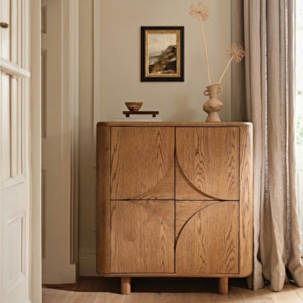 Buffet haut contemporain 4 portes KYOTO bois naturel, PIER IMPORT