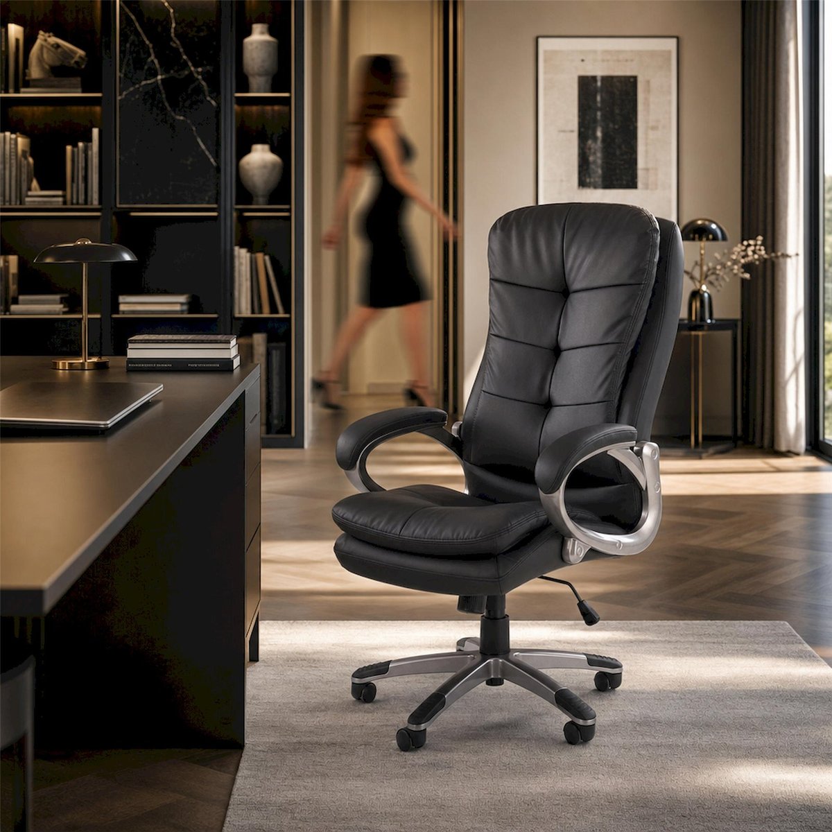 Fauteuil de bureau à roulettes REFEEBLED noir et argent, RECOLLECTION