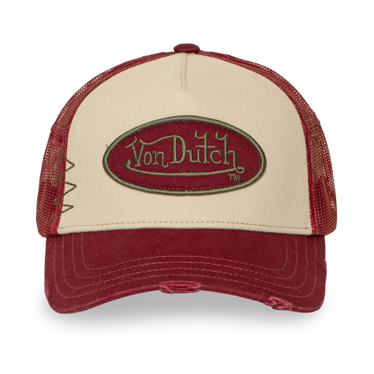Casquette trucker USED beige/rouge/kaki foncé, VON DUTCH