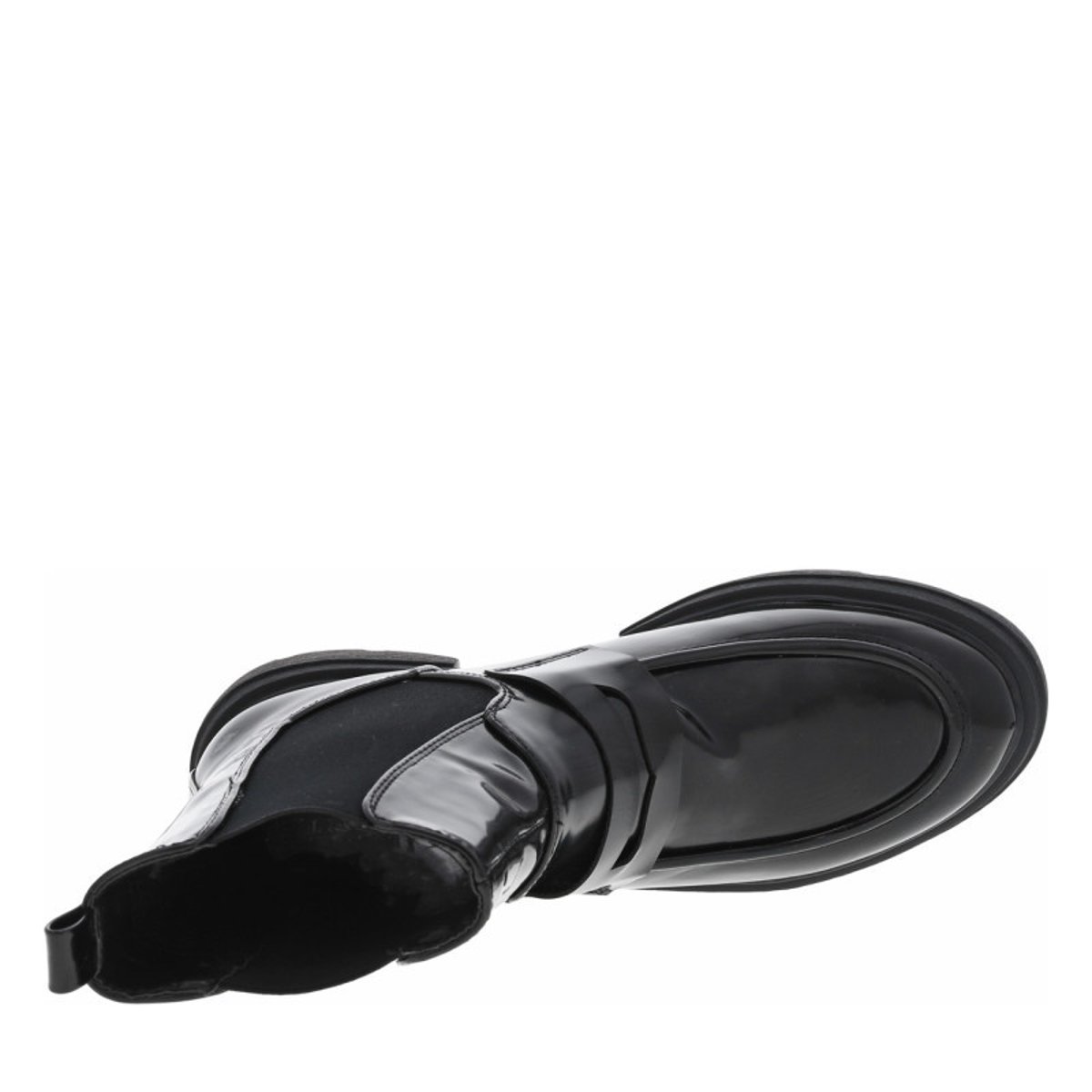 Bottines noires vernies avec bijou noir logotypé collé sur la tige noires, LPB Les P'tites Bombes