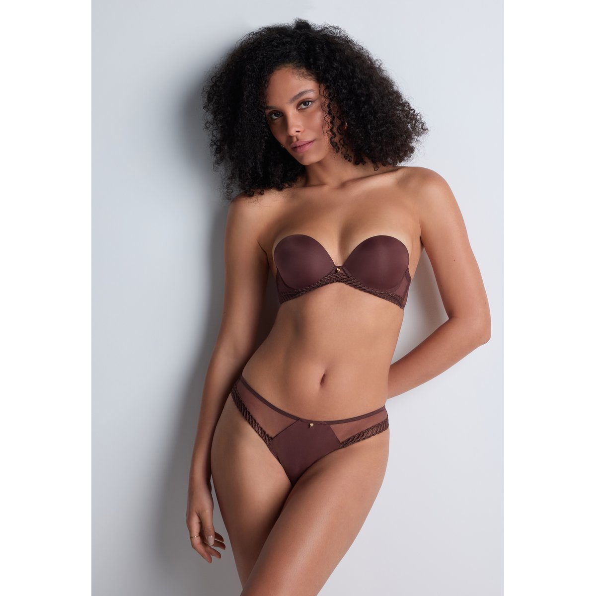 Soutien gorge Bandeau plunge Sheer Emotion brun, AUBADE
