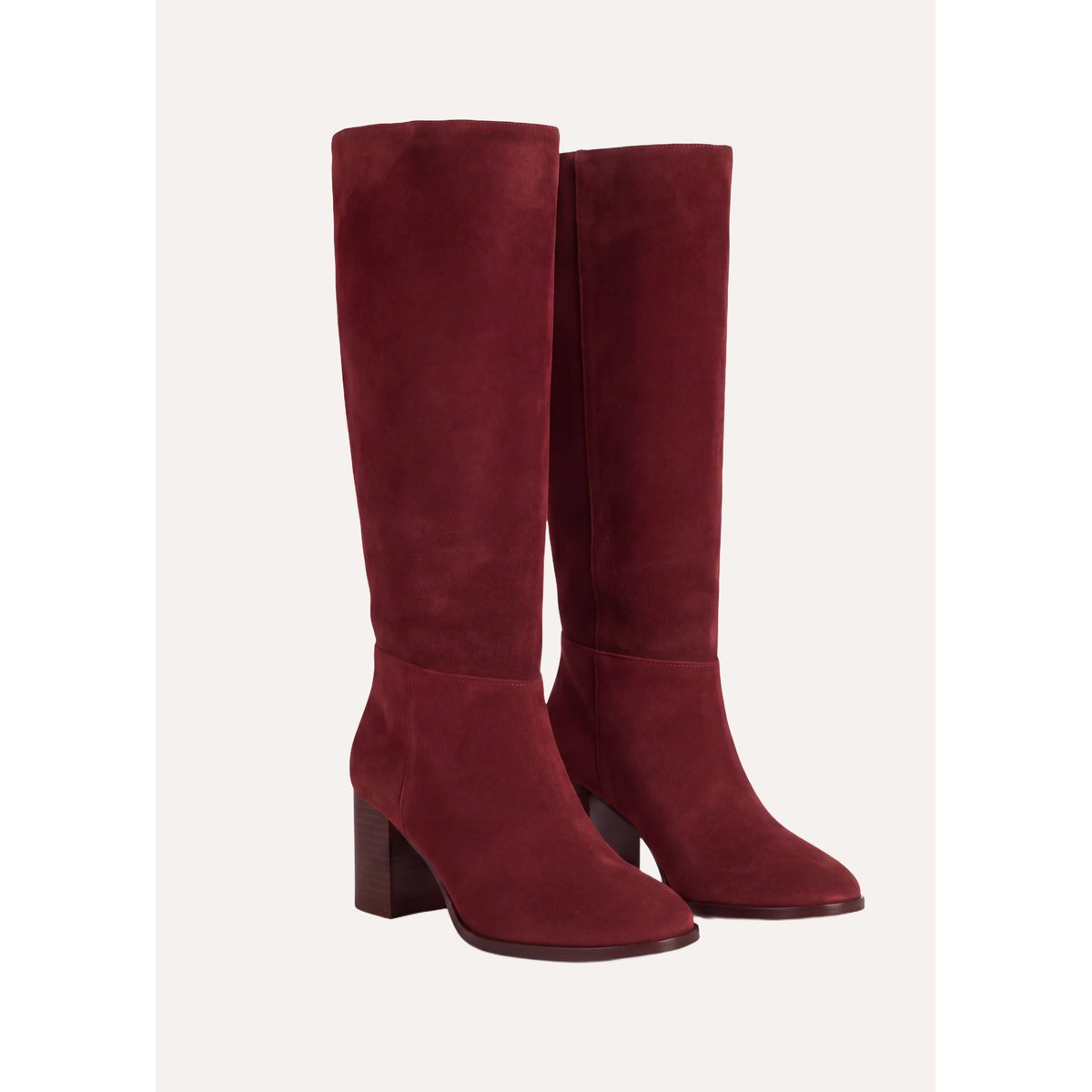 Bottes en cuir suédé à talons bordeaux, LA FEE MARABOUTEE
