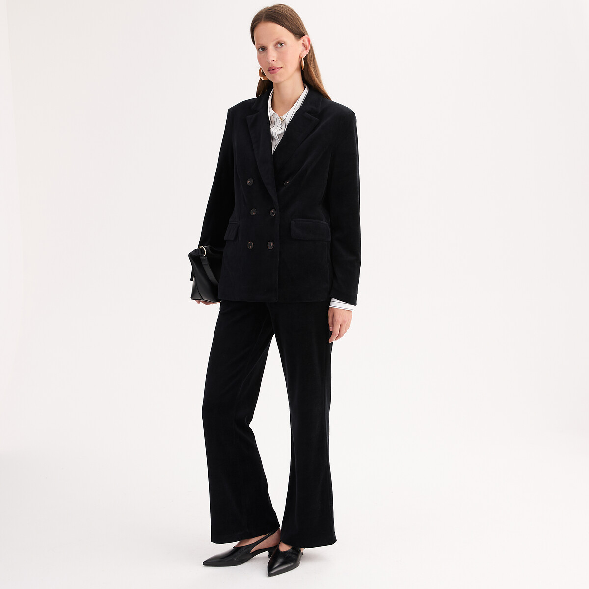 Blazer coupe droite, velours lisse noir, ANNE WEYBURN