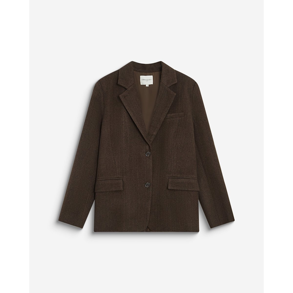 Blazer oversize structuré à boutons au dos chocolat Behati chocolat, GRACE & MILA