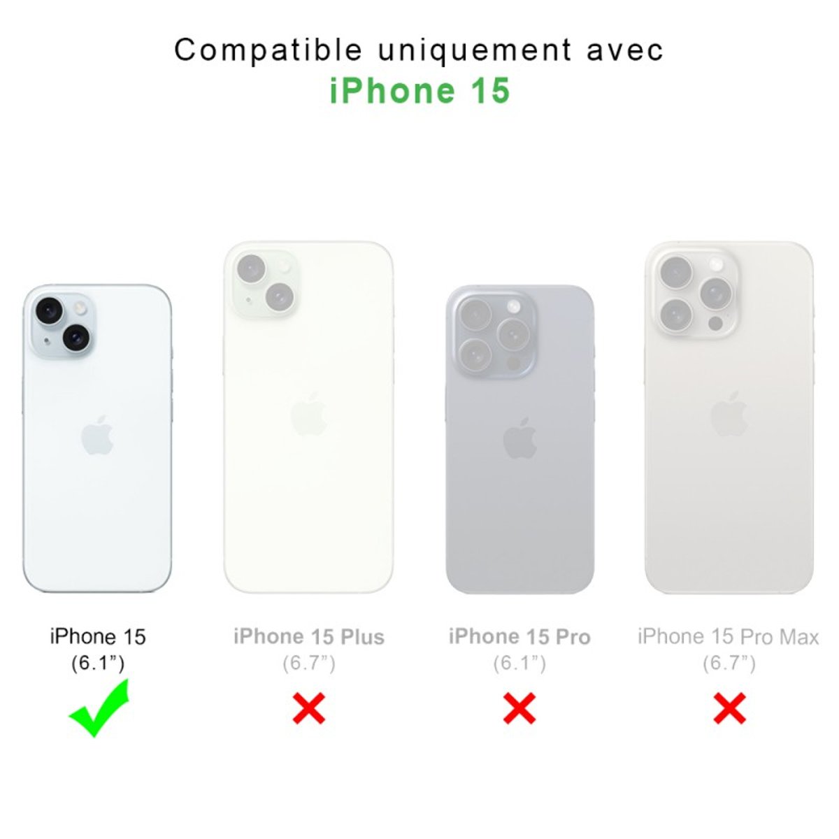 Coque iPhone 15 antichoc + 2 vitres bleu, EVETANE