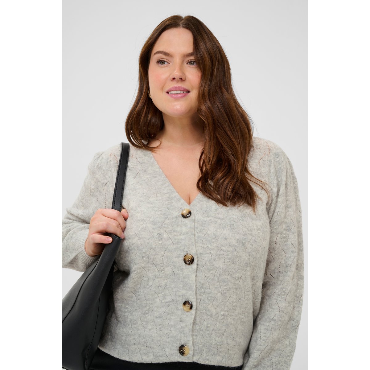 Cardigan à tricot gris light grey melnage, KAFFE CURVE