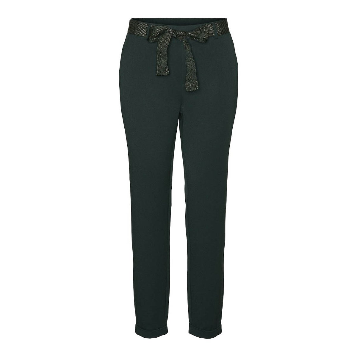 Rechte broek met strikceintuur donkergroen, VERO MODA