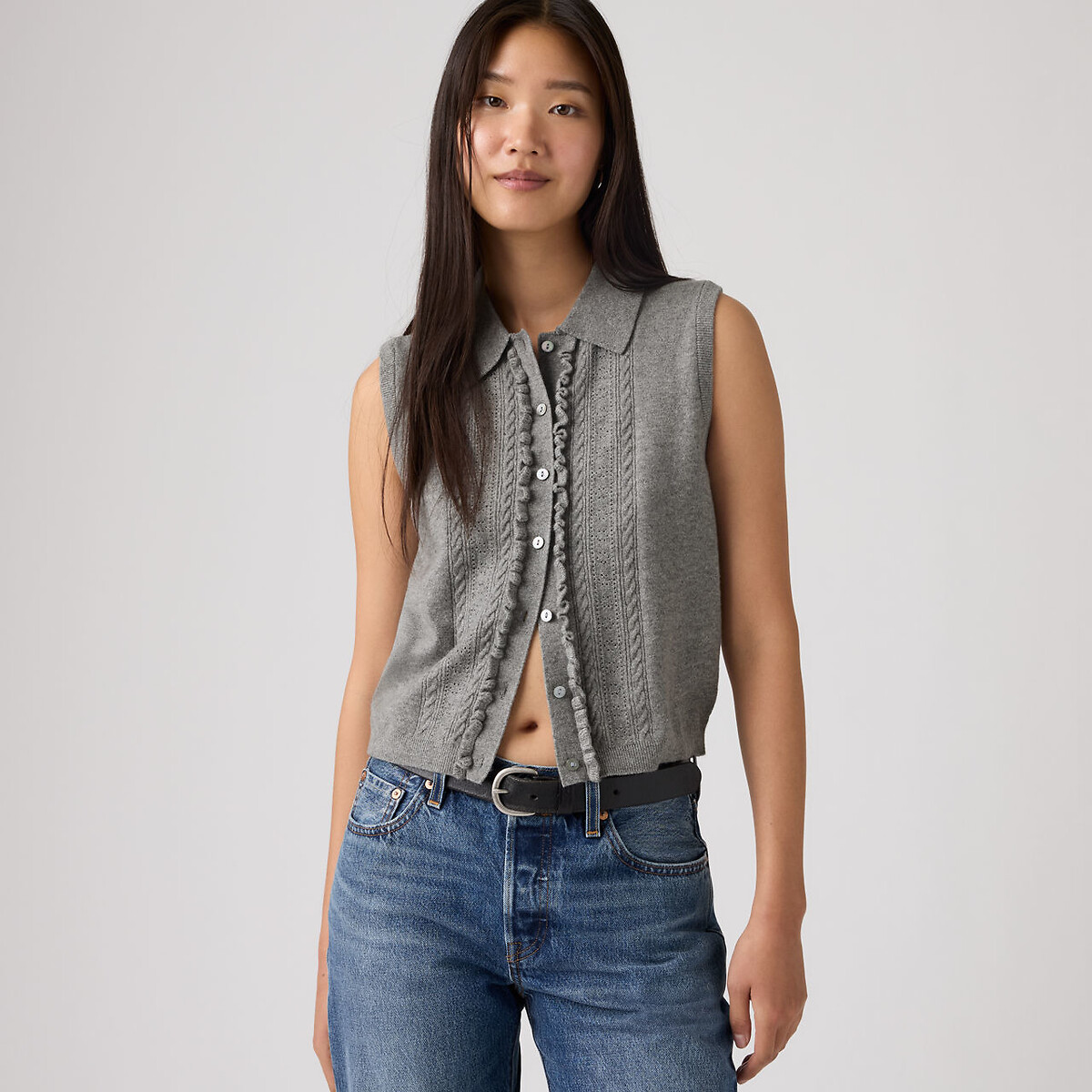 Pull sans manches col polo gris, LEVI'S