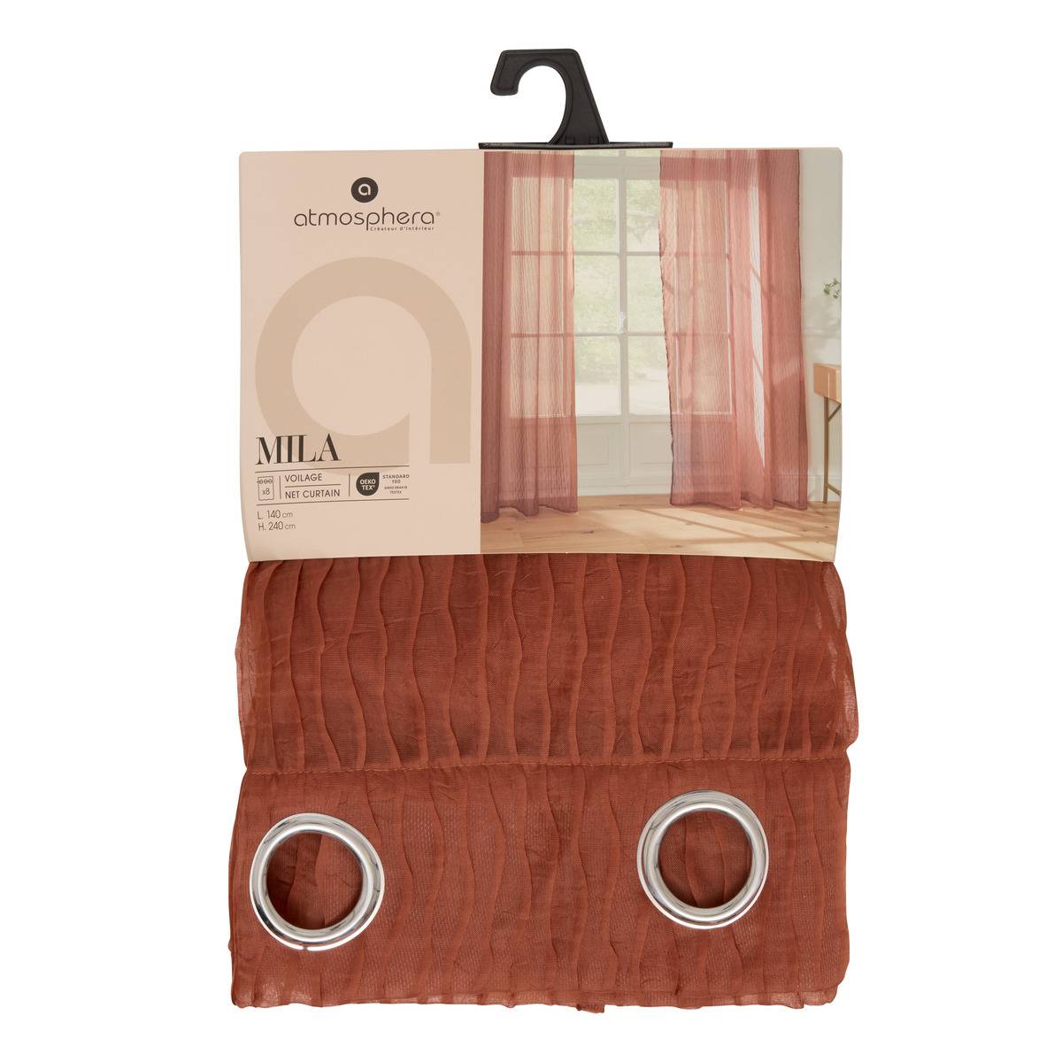 Voilage rayures texturées MILA terracotta, ATMOSPHERA